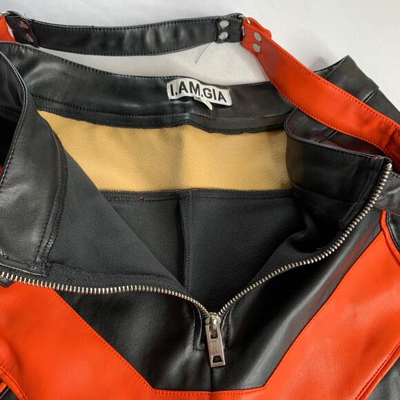 I.AM.GIA Faux Leather Moto Pants Orange Black Size M - Picture 11 of 16